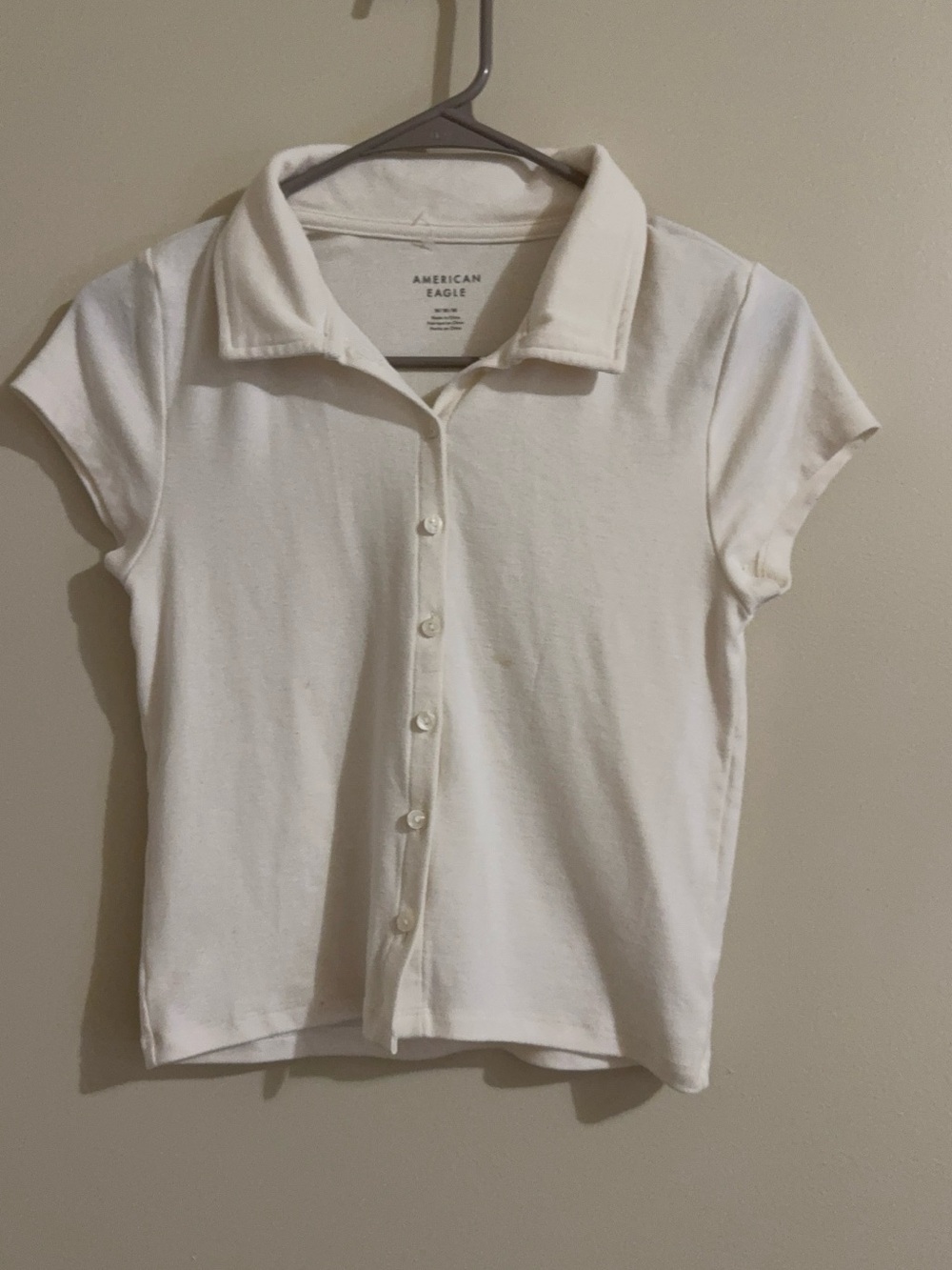 American Eagle Outfitters White Button-Up Polo Shirt